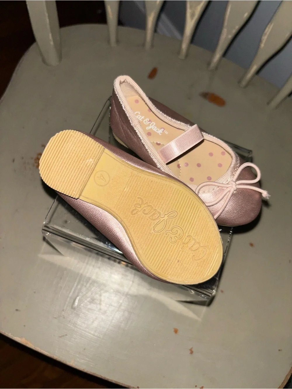Cat & Jack Sz 4  toddler Metallic Pink Girls' Ballet Flats with Bow
